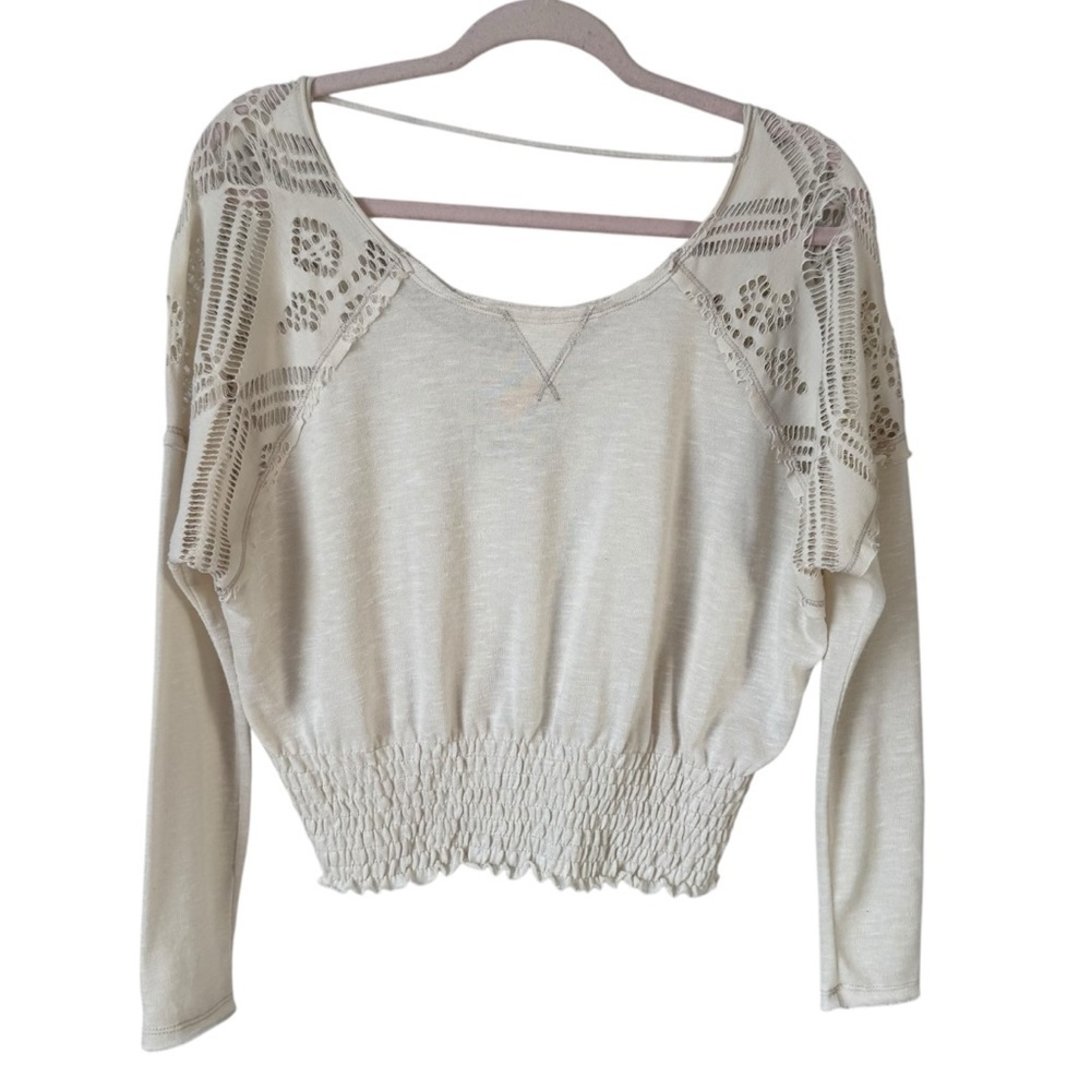 Free People We The Free Eyelet Scoop Neck Ivory Cream Pullover Blouse Size XS